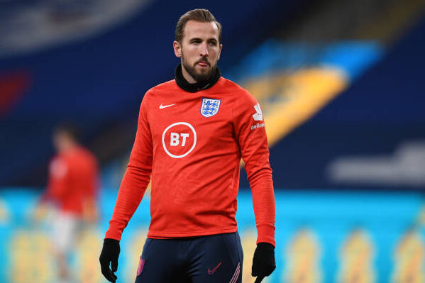 Harry Kane of England looks on during the UEFA Nations League group stage match between England and Iceland at Wembley Stadium on November 18, 2020 in London, England. Football Stadiums around Europe remain empty due to the Coronavirus Pandemic as Government social distancing laws prohibit fans inside venues resulting in fixtures being played behind closed doors.