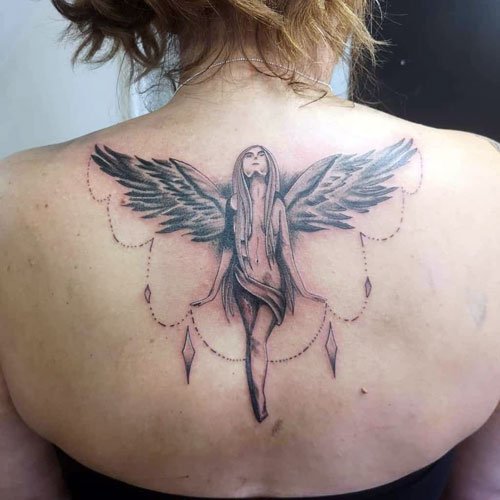 Guardian Angel Wings Back Tattoo