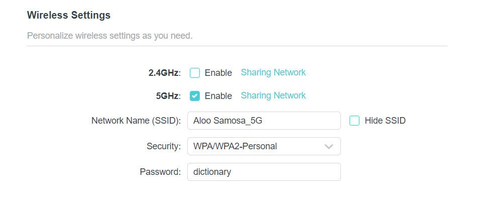 Ensure that the 5 GHz band is active