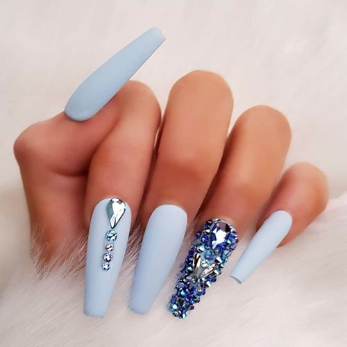 Baby Blue Nail Designs with Rhinestones