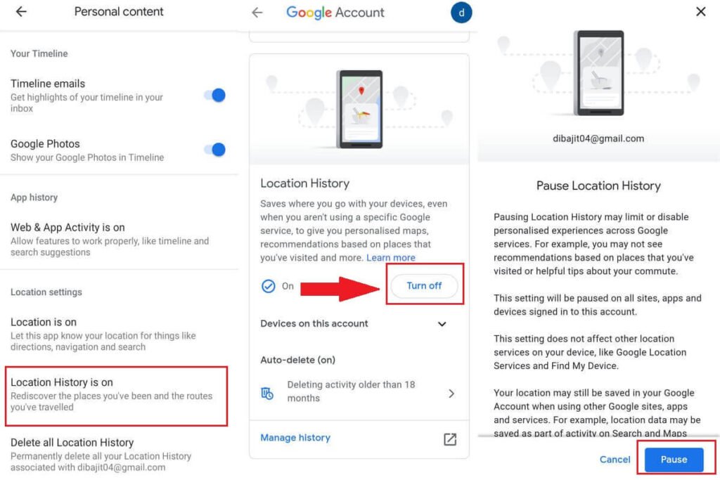 Turn-off the Location history feature to pause the recording of your location data.