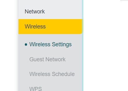 Channel dropdown in the Wireless option