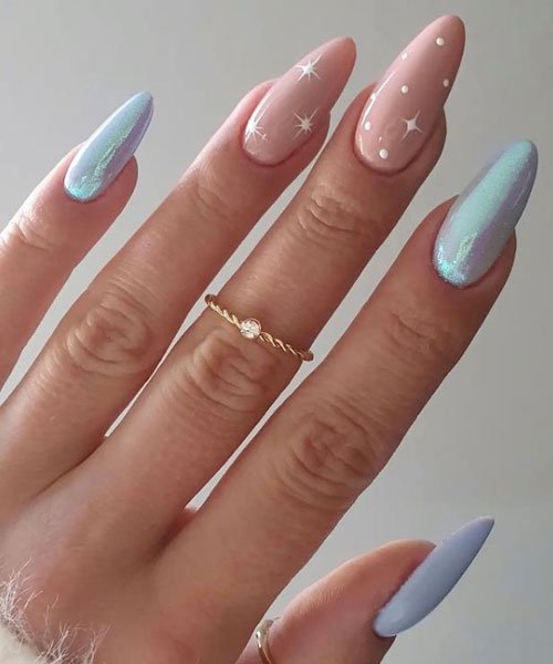 light blue and light pink nails