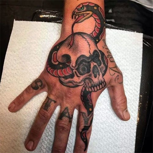 Cool Snake Skeleton Hand Tattoo Designs