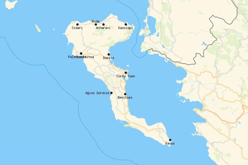 Where to Stay in Corfu Map