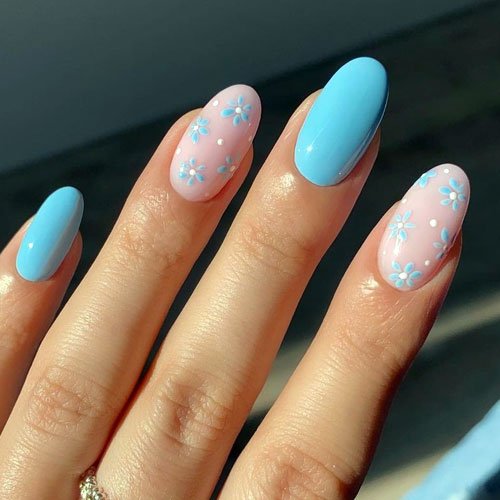 Short Light Blue Almond Nail Designs