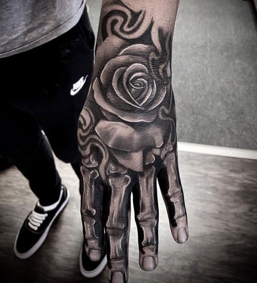 Amazing Rose Skeleton Hand Tattoo For Girls By Jeffry Mendoza