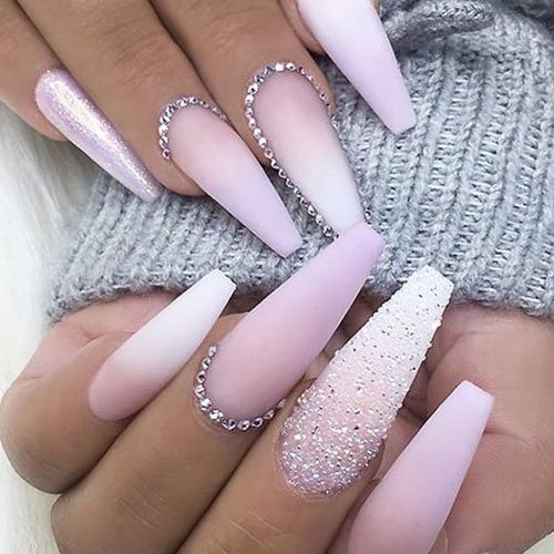 Pink and White Ombre Nails with Glitter