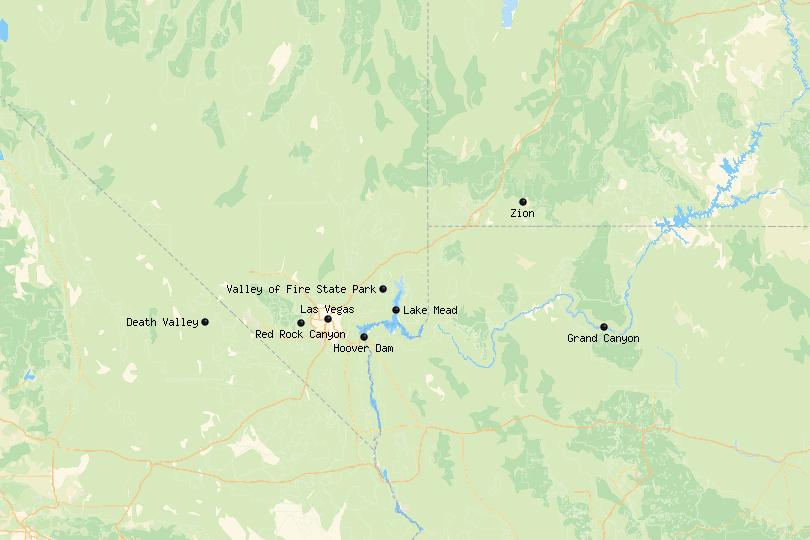 Map of day trips from Las Vegas