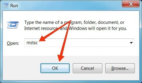 Open the Remote Desktop Connection. Press the Windows key + R on your keyboard for it, and then type ‘mstsc’ and click OK.
