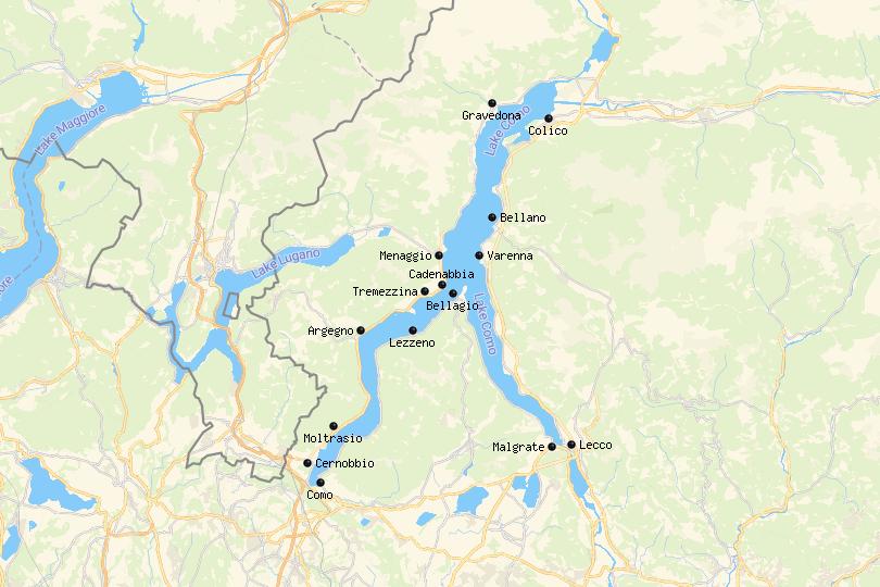 Map of Where to Stay in Lake Como